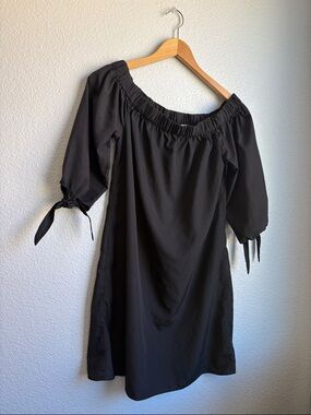 Black Off-Shoulder Tie-Sleeve Dress